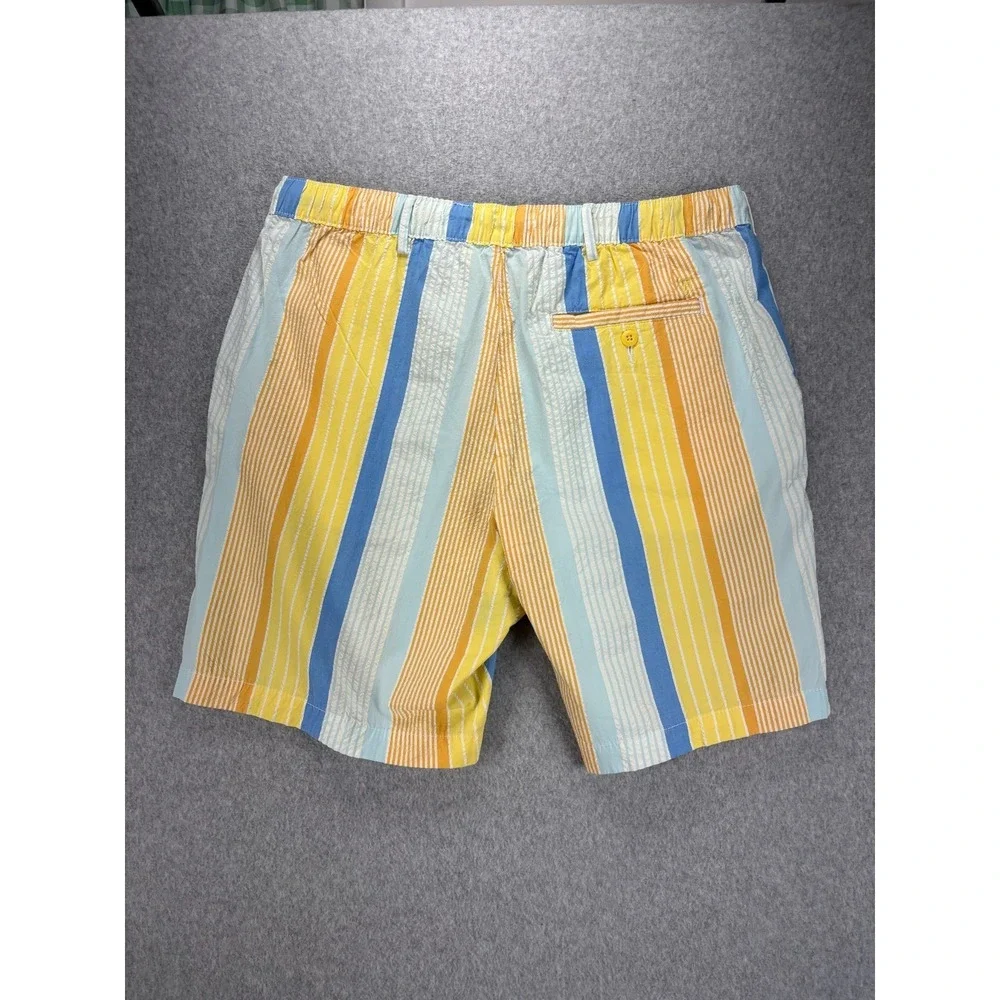Free Assembly Mens L‎ Seersucker Awning Stripe Shorts Button Zip Cotton